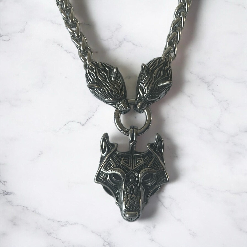 Large hypoallergenic 316L Surgical Stainless Steel Biker Wolf Pendant Necklace
